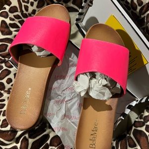 Neon Pink Faux Leather Slip On Comfort Sandal